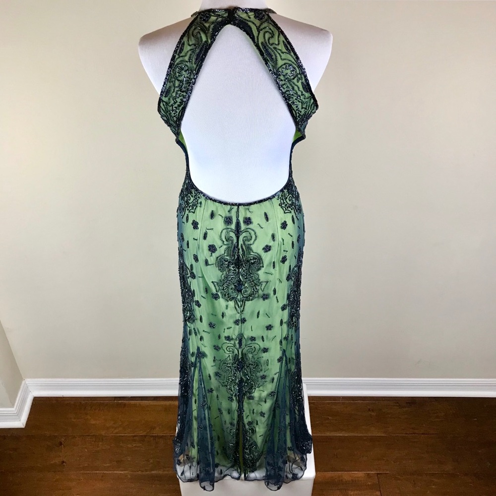 Lillie Rubin Grey Green Beaded Silk Halter Gown - Picture 4 of 8